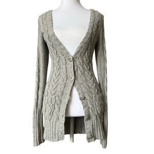 Vintage Hollister Cable Knit Cardigan S Gray Rabbit Hair Y2K Made in Hong Kong